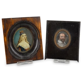 (2 Pc) Antique Miniature Painted Portraits