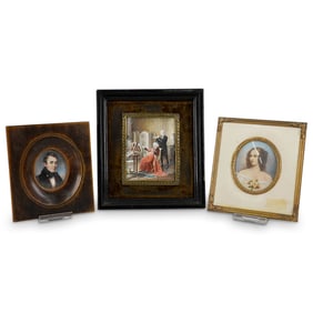 (3 Pc) Antique Hand Painted Miniature Portraits