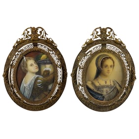 (2 Pc) 19th Century Hand Painted Female Portraits