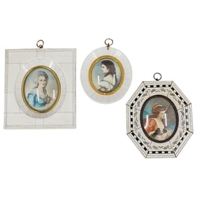 (3 Pc) 19th Century Hand Painted Portraits on Bone