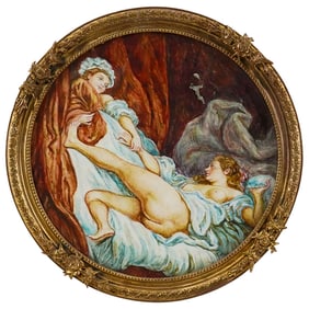 19th Century Hand Painted Erotic Portrait on Bone