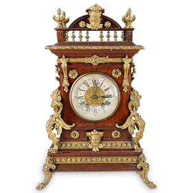 Antique Lenzkirch Wood & Bronze Mantel Clock