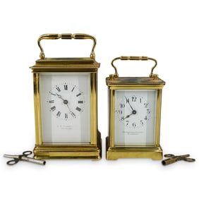 (2 Pc) Antique American Gilt Brass Carriage Clocks