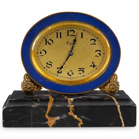 Art Deco Figaro Miniature Desk Clock On Black Marble Base