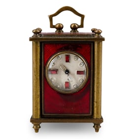Antique French Miniature Bronze & Enamel Clock