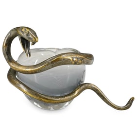 Crystal Apple with Bronze Snake Paperweight