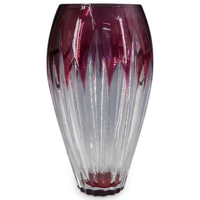 Vintage Cranberry to Clear Cut Glass Ribbed Vase