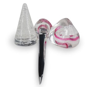 (3 Pc) Vintage Crystal Paperweights & Letter Opener