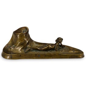 Vienna Bronze Art Nouveau Figural Lady Inkwell