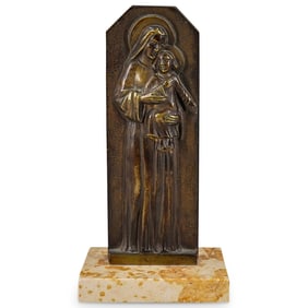 Vintage High Relief Bronze Madonna & Child