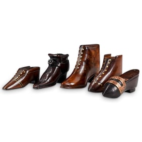 (5 Pc) Victorian Wooden Shoe Snuff Boxes