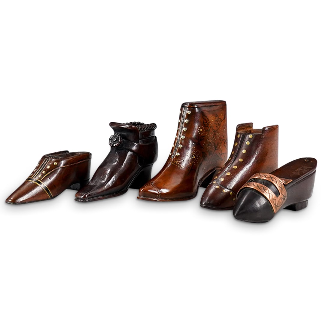 (5 Pc) Victorian Wooden Shoe Snuff Boxes (1 of 9)