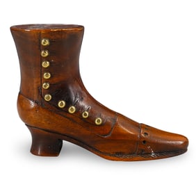 Victorian Carved Wood Shoe Snuff Box