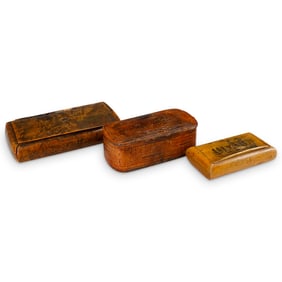 (3 Pc) Antique Wooden Snuff Boxes