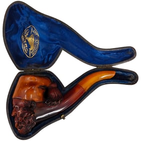 Antique Meerschaum & Amber Carved Pipe