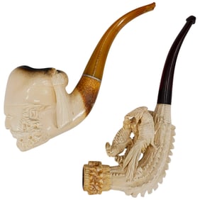 (2 Pc) Vintage Carved Meerschaum Pipes