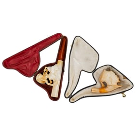 (2 Pc) Vintage Carved Meerschaum Smoking Pipes