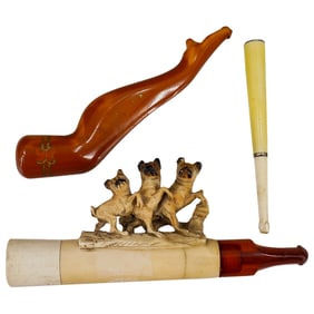 Vintage Meerschaum, Enamel, and Amber Smoking Pipes