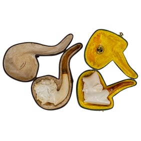 (2 Pc) Vintage Carved Meerschaum Smoking Pipes