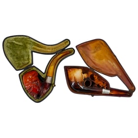 (2 Pc) Vintage Carved Meerschaum Smoking Pipes