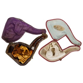 (2 Pc) Vintage Carved Meerschaum Smoking Pipes