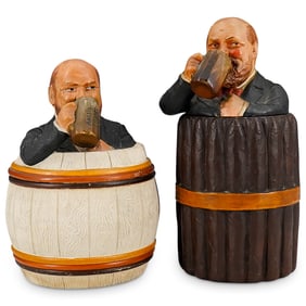 (2 Pc) Johann Maresch (Austrian, 1821-1914) Ceramic Figural Humidors