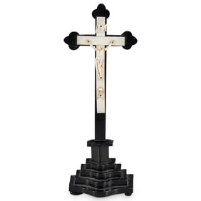Antique Bone Crucifix on Walnut Stand