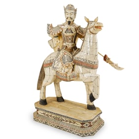 Large Antique Chinese Tessellated Bone Warrior On Horseback