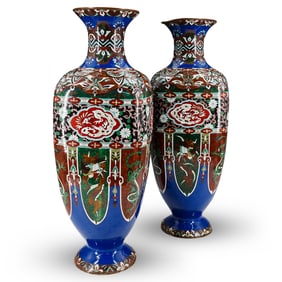 Pair Of Large Antique Japanese Cloisonne Vases