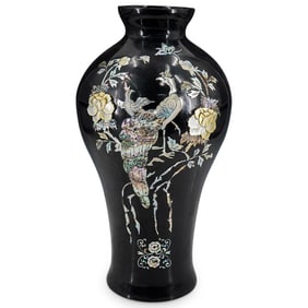Chinese Inset MOP Lacquered Vase