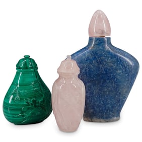 (3 Pc) Antique Chinese Carved Stone Snuff Bottles