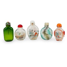 (5 Pc) Antique Chinese Reverse Painted Snuff Bottles