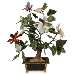 Chinese Carved Jade And Gemstones Tree