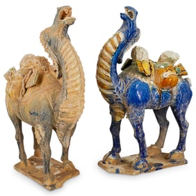 Pair Of Antique Chinese Glazed Ceramic Camels