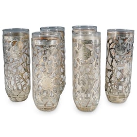 (6 Pc) Mexican Sterling Silver Overlay Glass Tumblers Set