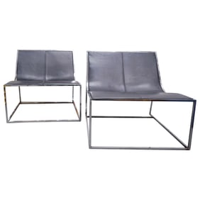 Pair Of Viccarbe Steel And Black Leather Chairs