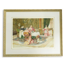 Pietro Pavesi (Italian, 1844–1907) Socializing Cardinals Watercolor