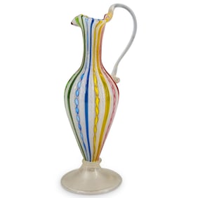 Murano Jewel Toned Latticino Pitcher Glass Vase