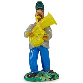 Bohemian Czech Glass Musician Figurine Sculpture