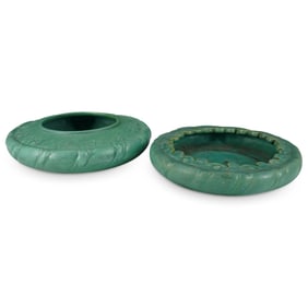 (2 Pc) Vintage Teco Hand Made Green Bowls