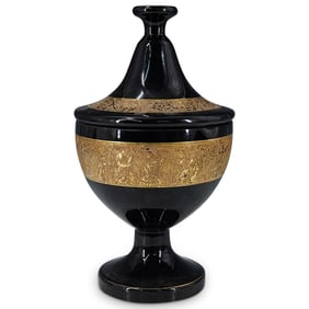 Antique Dark Amethyst & Gilt Bohemian Glass Compote