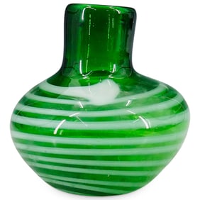 Vintage Green and White Art Glass Vase