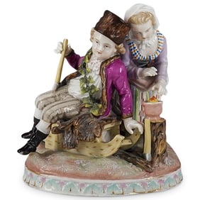 (2 Pc) Antique Voigt Sitzendorf Porcelain Group Figurine