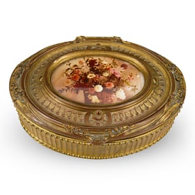 Antique French Bronze Oval Jewelry Trinket Box