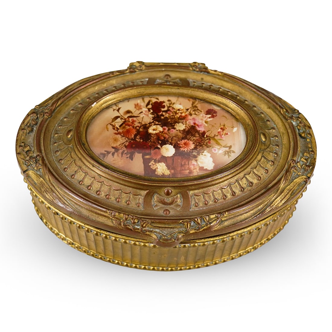 Antique French Bronze Oval Jewelry Trinket Box (1 of 6)