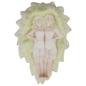 Vintage Bisque Twin Bathing Beauties Dish