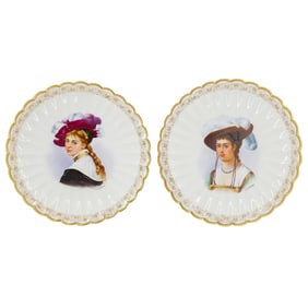 (2 Pc) Antique Haviland & Co. Hand Painted Porcelain Plates