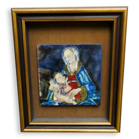 After Ghirlandaio Enameled Madonna & Child Plaque