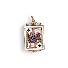 Gold Plated Enameled Jack Of Clubs Pendant