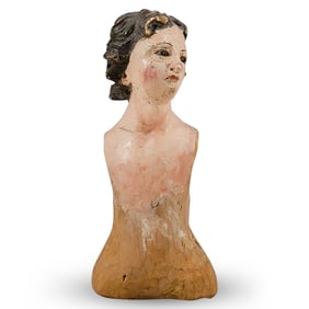 19th Century Carved Polychrome Wooden Doll